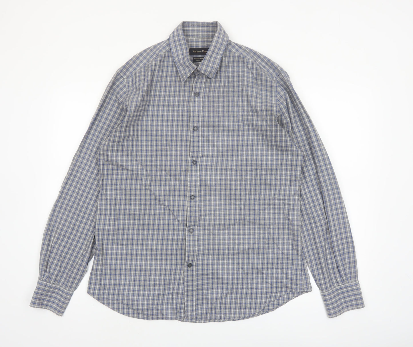 Massimo Dutti Men's Blue Check Button-Up Shirt Size L Long Sleeve Cotton
