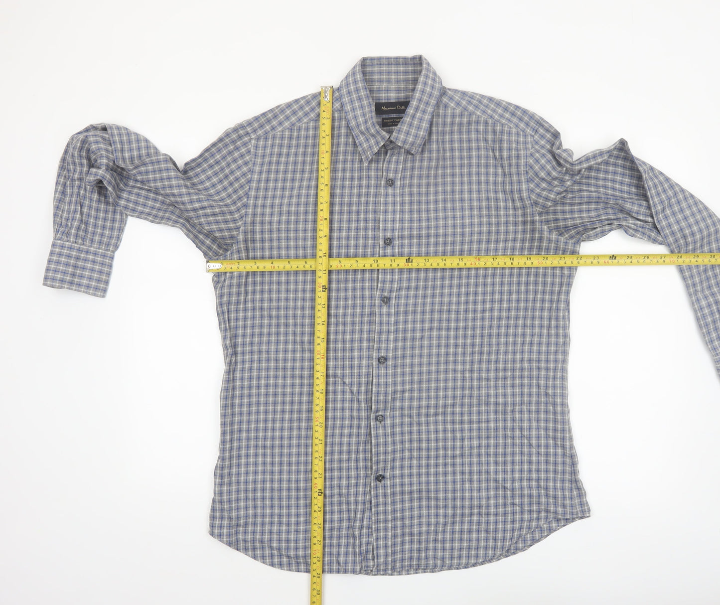 Massimo Dutti Men's Blue Check Button-Up Shirt Size L Long Sleeve Cotton