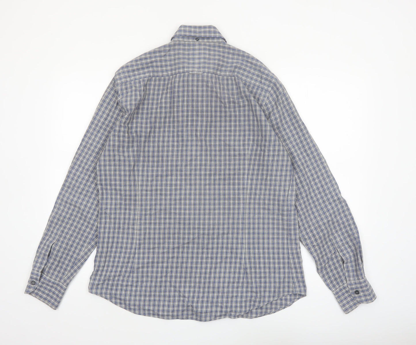 Massimo Dutti Men's Blue Check Button-Up Shirt Size L Long Sleeve Cotton