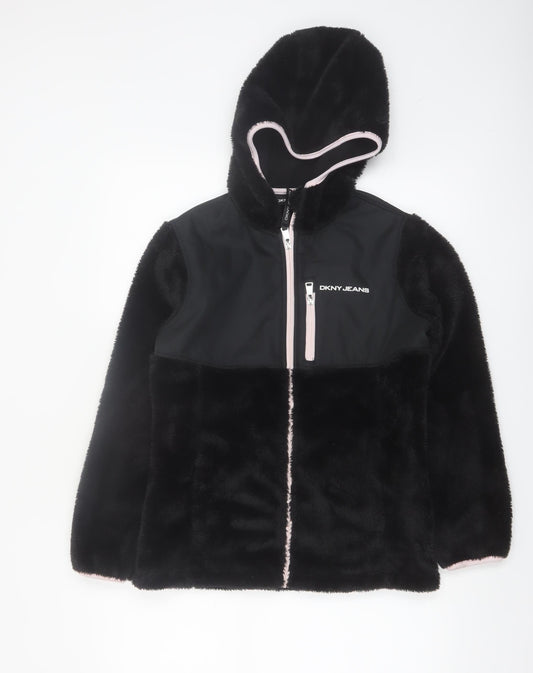 DKNY Jeans Women's Black Full Zip Hooded Sweatshirt Size L
