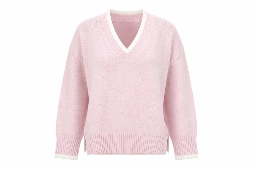 Next Women Pink V-Neck Knit Jumper Medium Acrylic Blend
