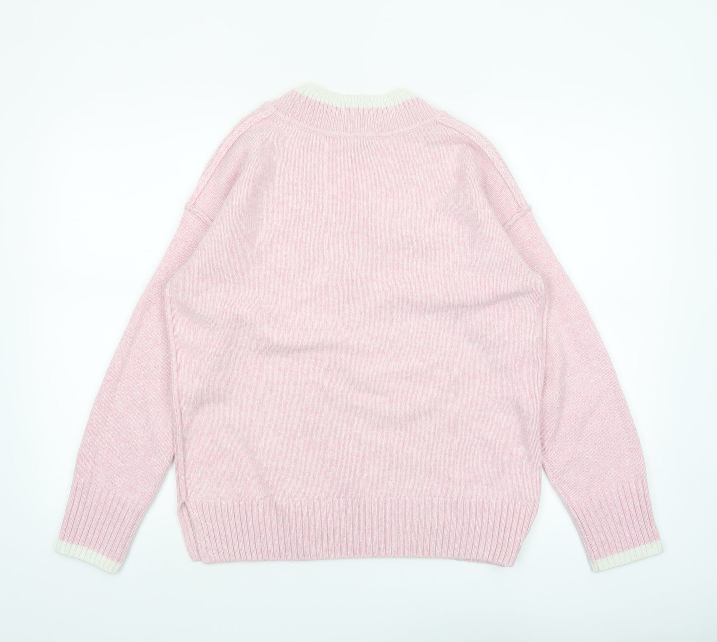 Next Women Pink V-Neck Knit Jumper Medium Acrylic Blend