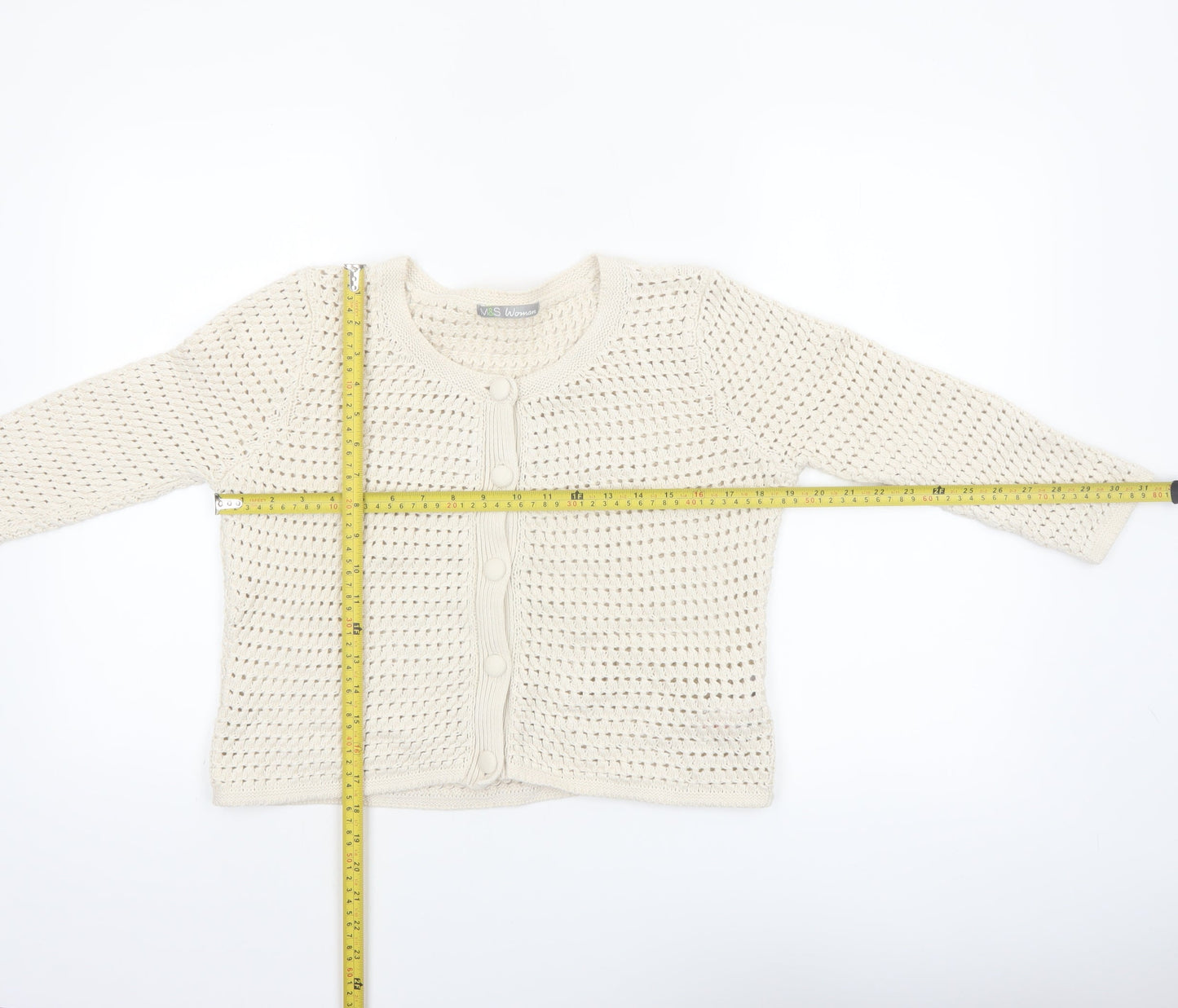 Marks and Spencer Women Ivory Open-Knit Cotton Cardigan UK 14