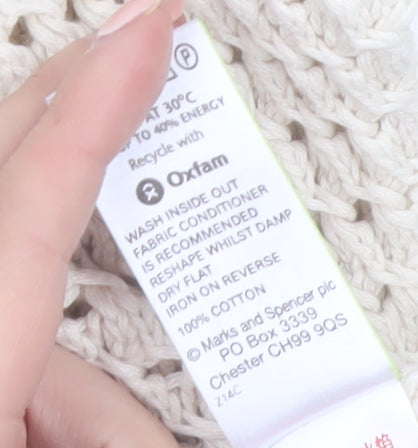 Marks and Spencer Women Ivory Open-Knit Cotton Cardigan UK 14