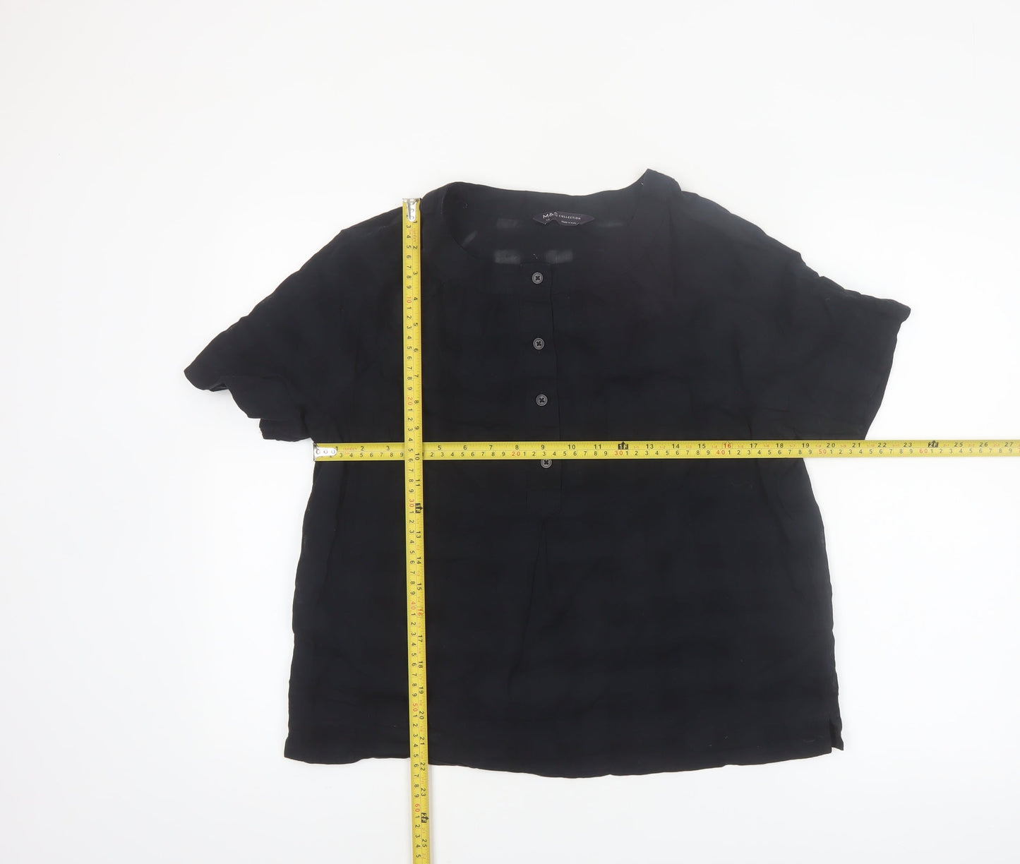 Marks and Spencer Womens Black Cotton Short Sleeve Blouse Size 10