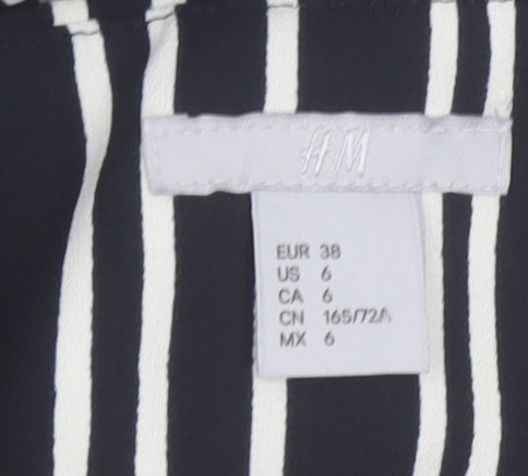 H&M Women’s Black Striped Cropped Wide-Leg Trousers Size 10