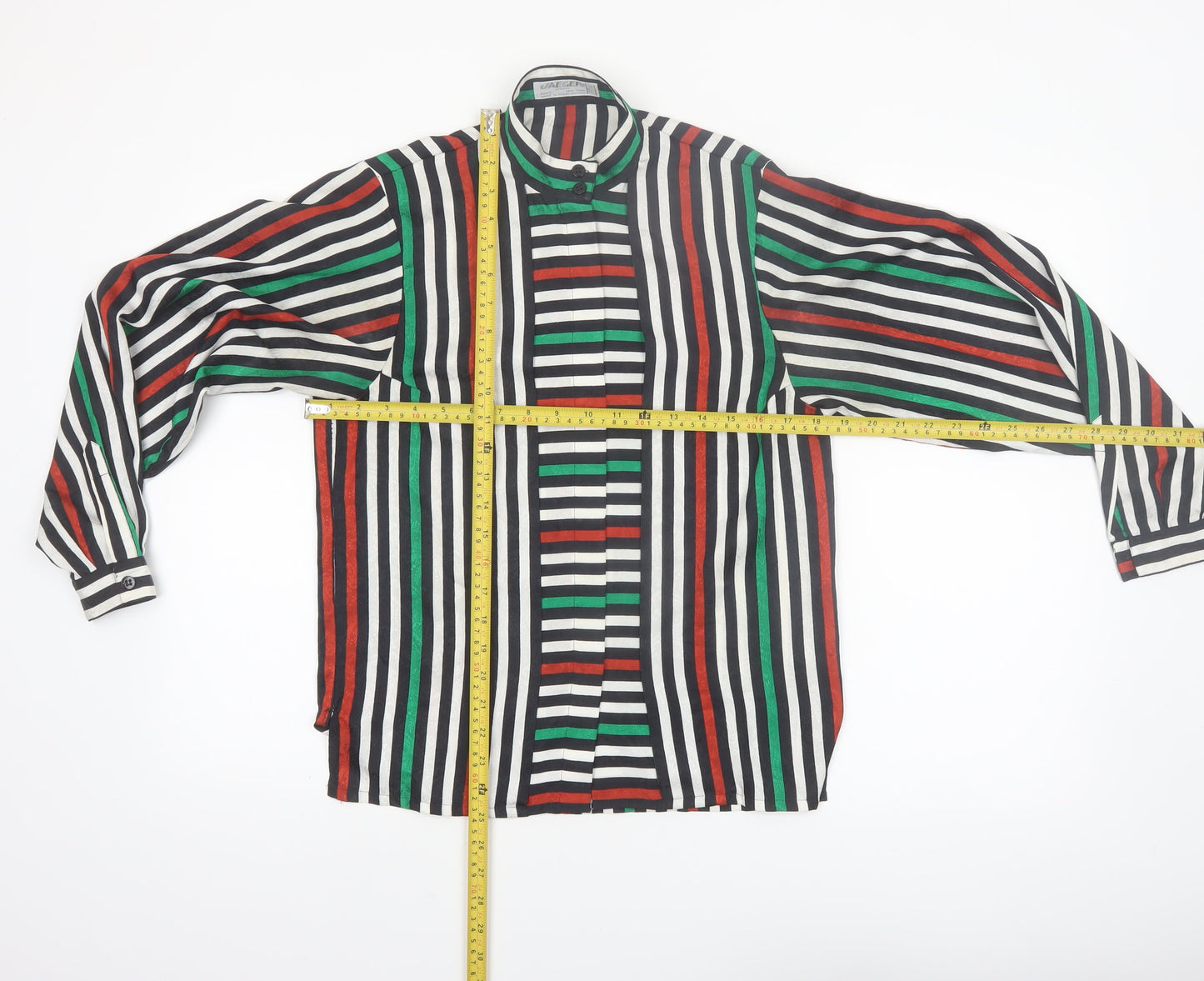 Jaeger Women Multicoloured Silk Striped Long Sleeve Blouse Size 10