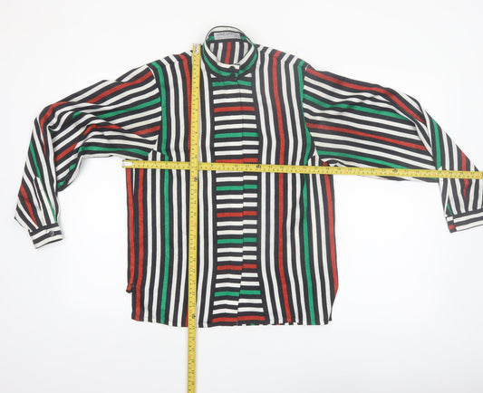 Jaeger Women Multicoloured Silk Striped Long Sleeve Blouse Size 10