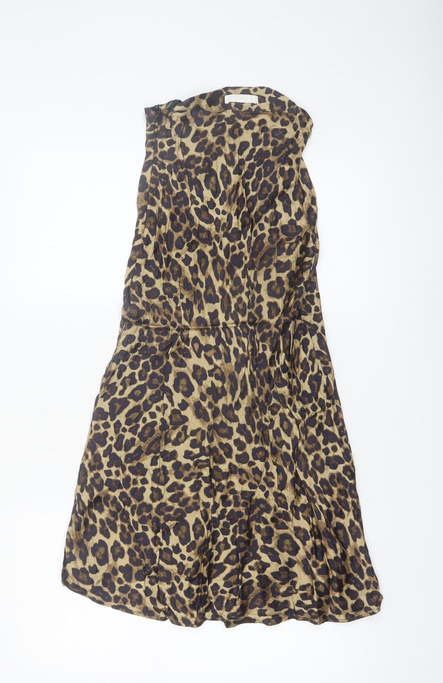 H&M Womens Beige Leopard Print A-Line Midi Skirt Size 4 Viscose