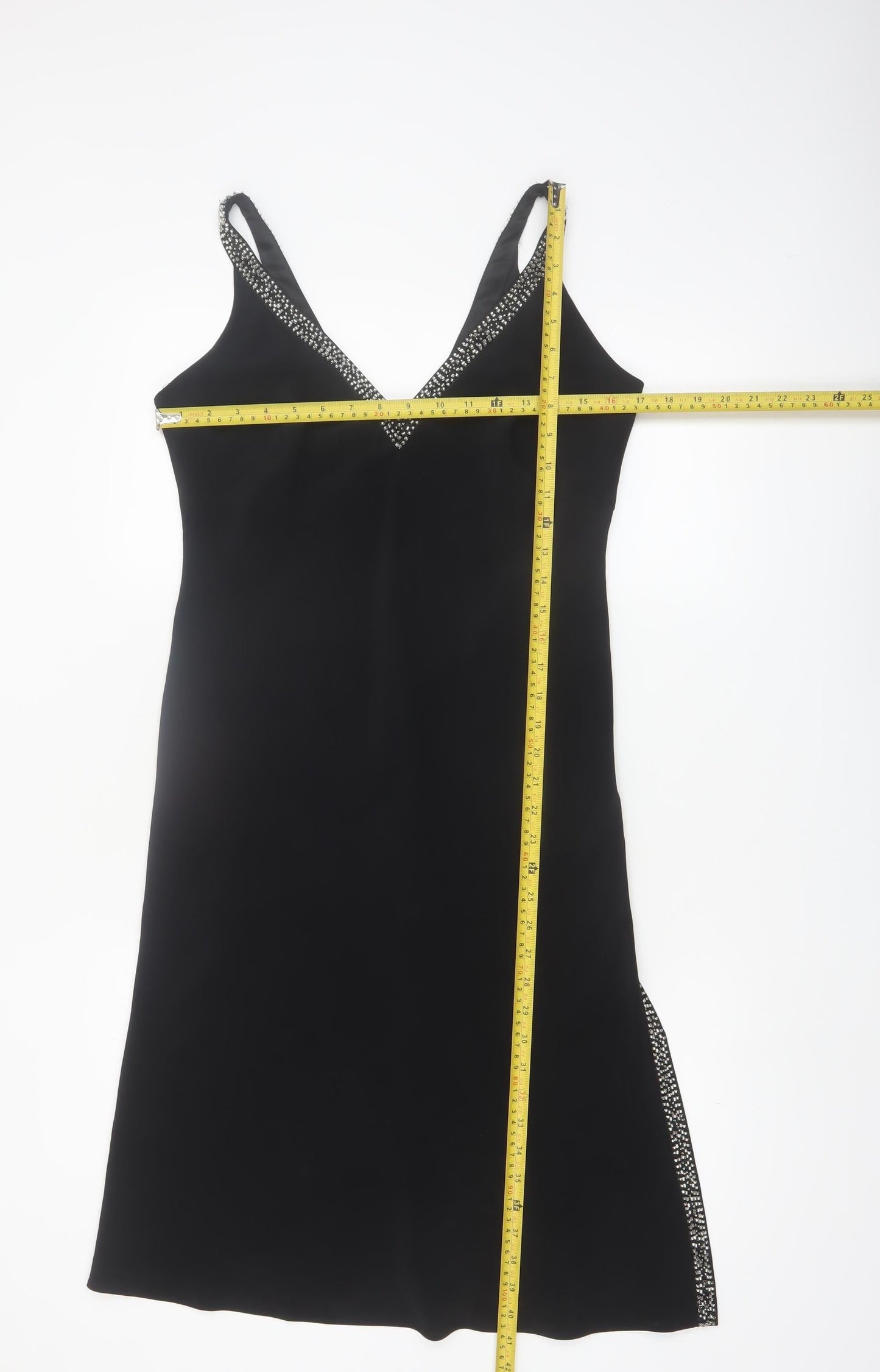BL Women's Black Beaded V-Neck Slip Dress Size 12 Party Cocktail