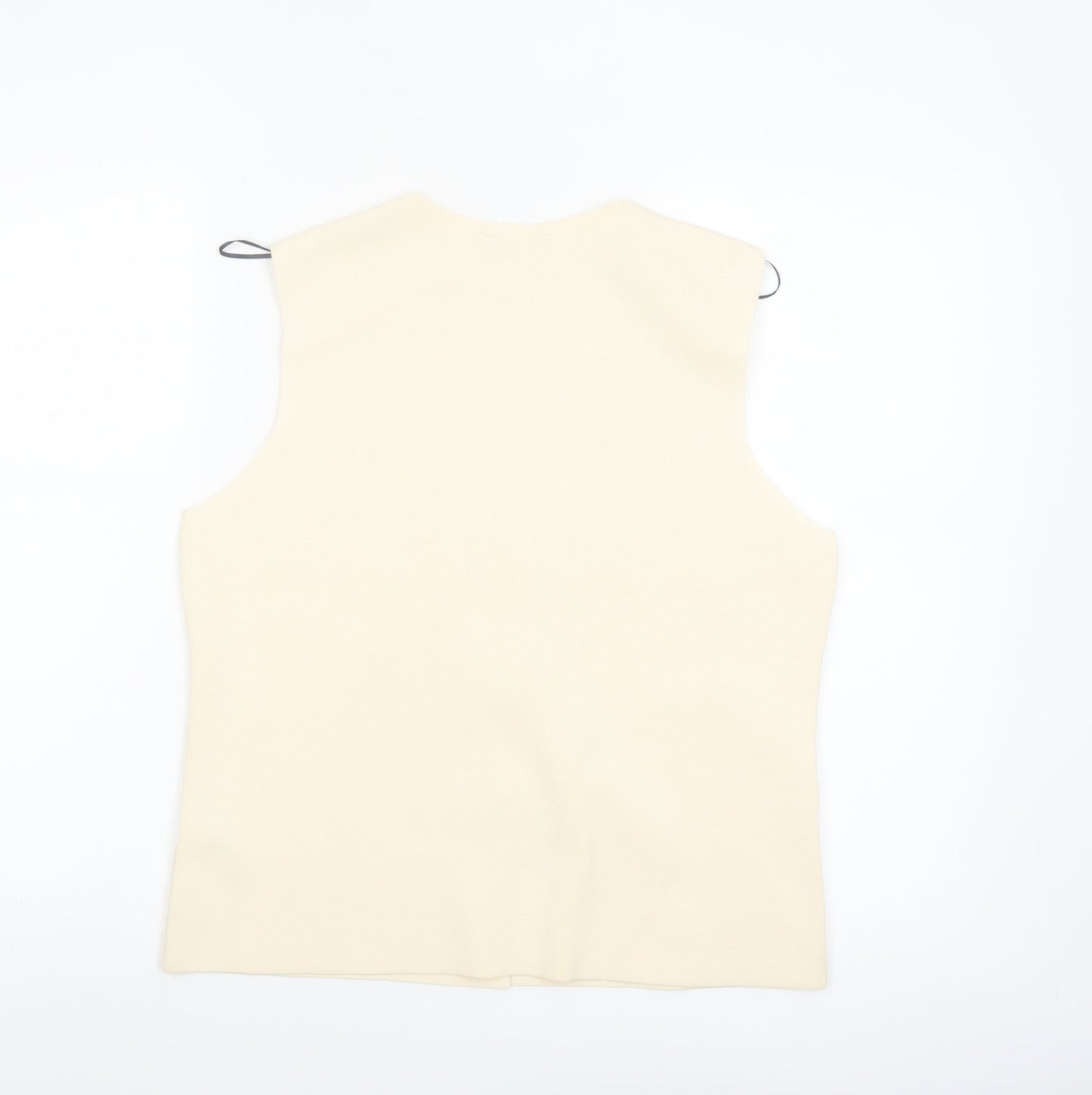 Marks and Spencer Women Beige Sleeveless V-Neck Button Blouse M
