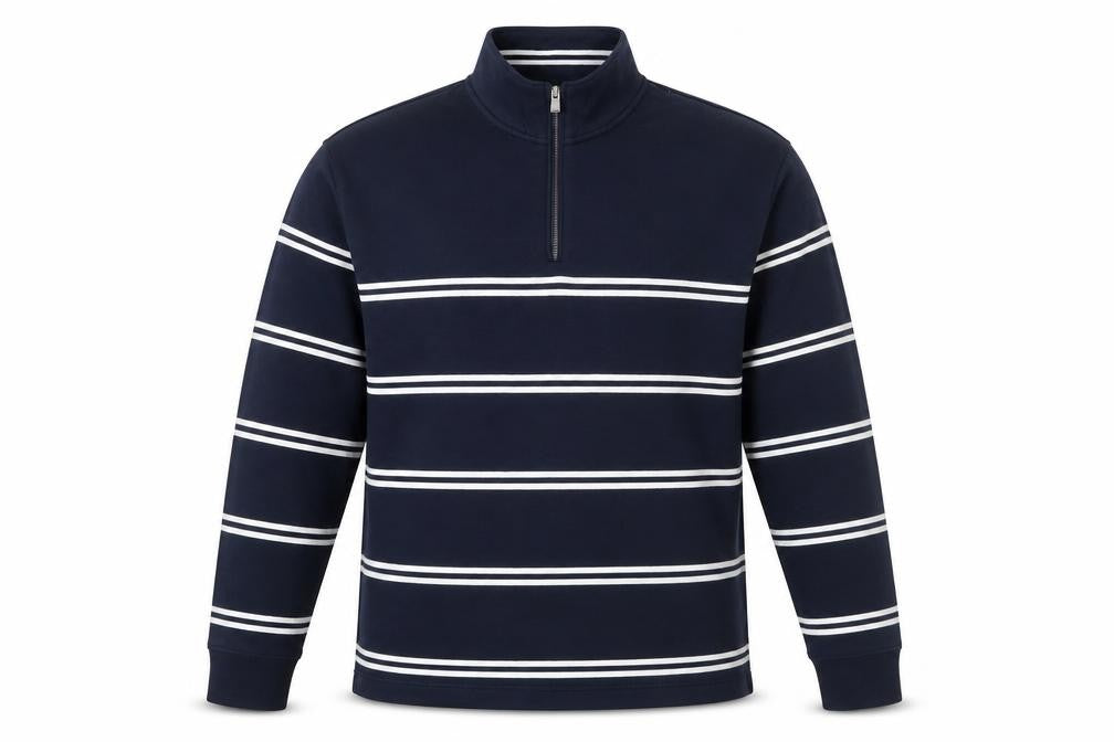 Marks & Spencer Men's Navy Striped 1/4 Zip Sweatshirt XL Relaxed Fit