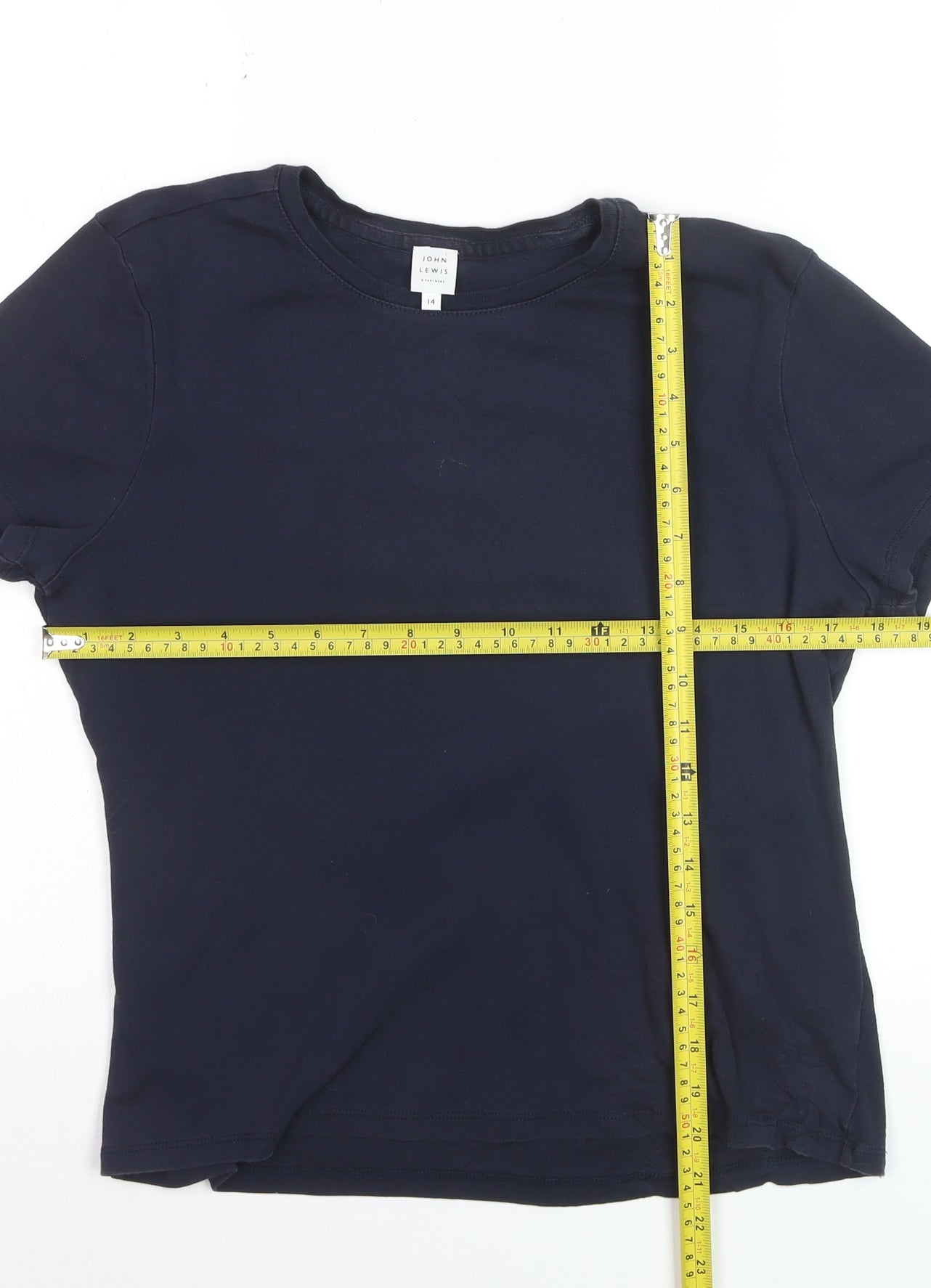 John Lewis Women Navy Blue Cotton Crew Neck Short Sleeve T-Shirt Size 14
