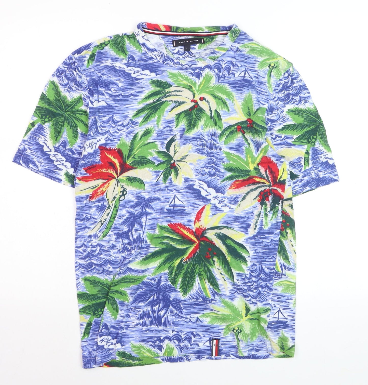 Tommy Hilfiger Men's Multicoloured Hawaiian Beach Print Cotton T-Shirt L