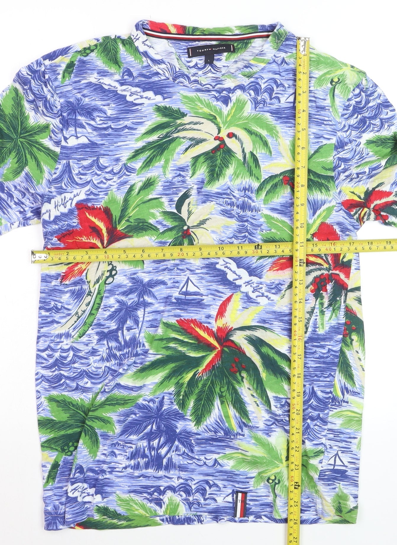 Tommy Hilfiger Men's Multicoloured Hawaiian Beach Print Cotton T-Shirt L