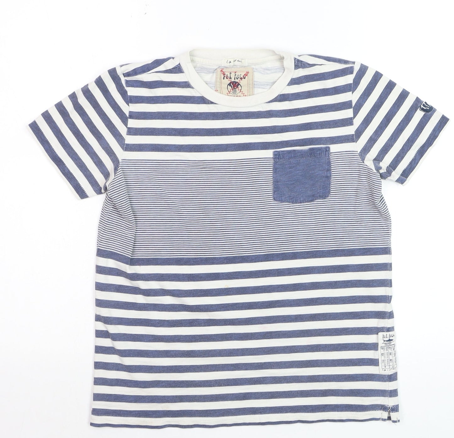 Fat Face Boys Blue Striped Cotton T-Shirt 12-13 Years Nautical Summer Top