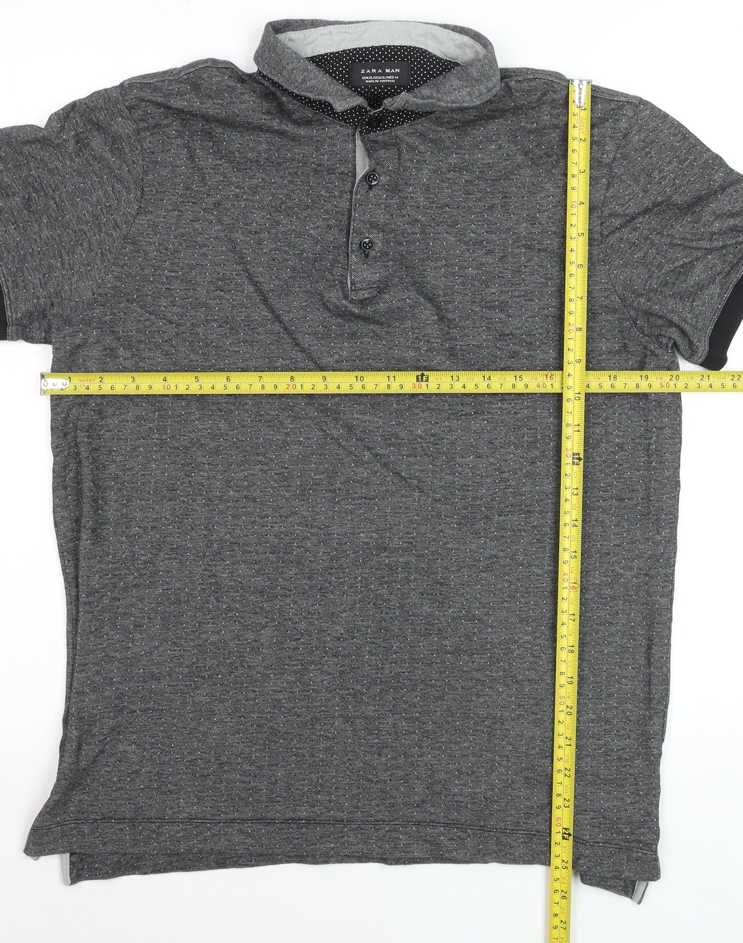 Zara Man Grey Short Sleeve Polo Shirt XL Cotton Blend