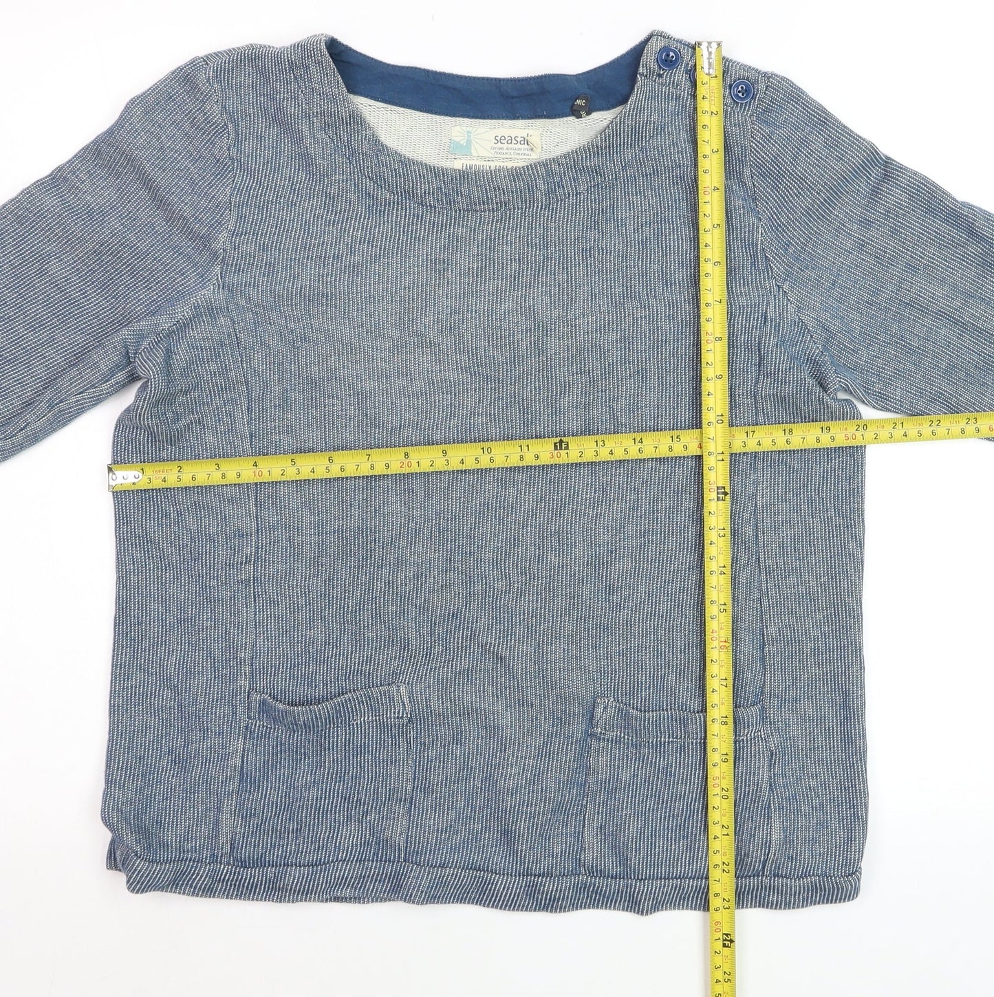 Seasalt Women Blue Cotton Long Sleeve Striped Blouse Size 10