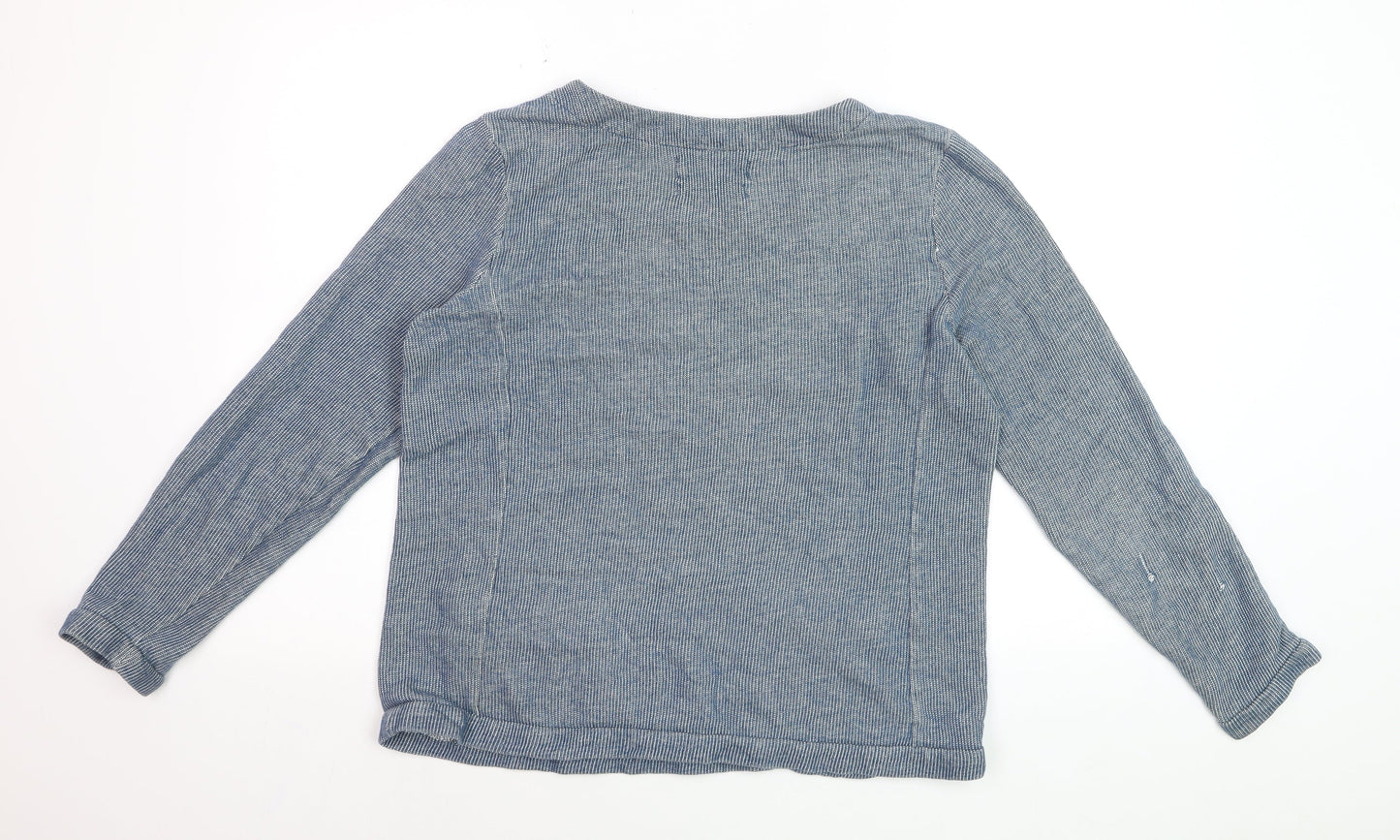 Seasalt Women Blue Cotton Long Sleeve Striped Blouse Size 10
