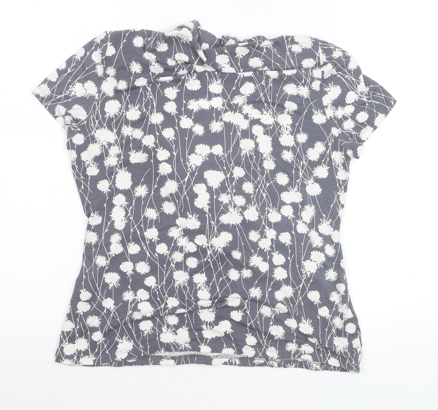 Laura Ashley Women’s Grey Floral Wrap Blouse UK 14 Short Sleeve Cotton