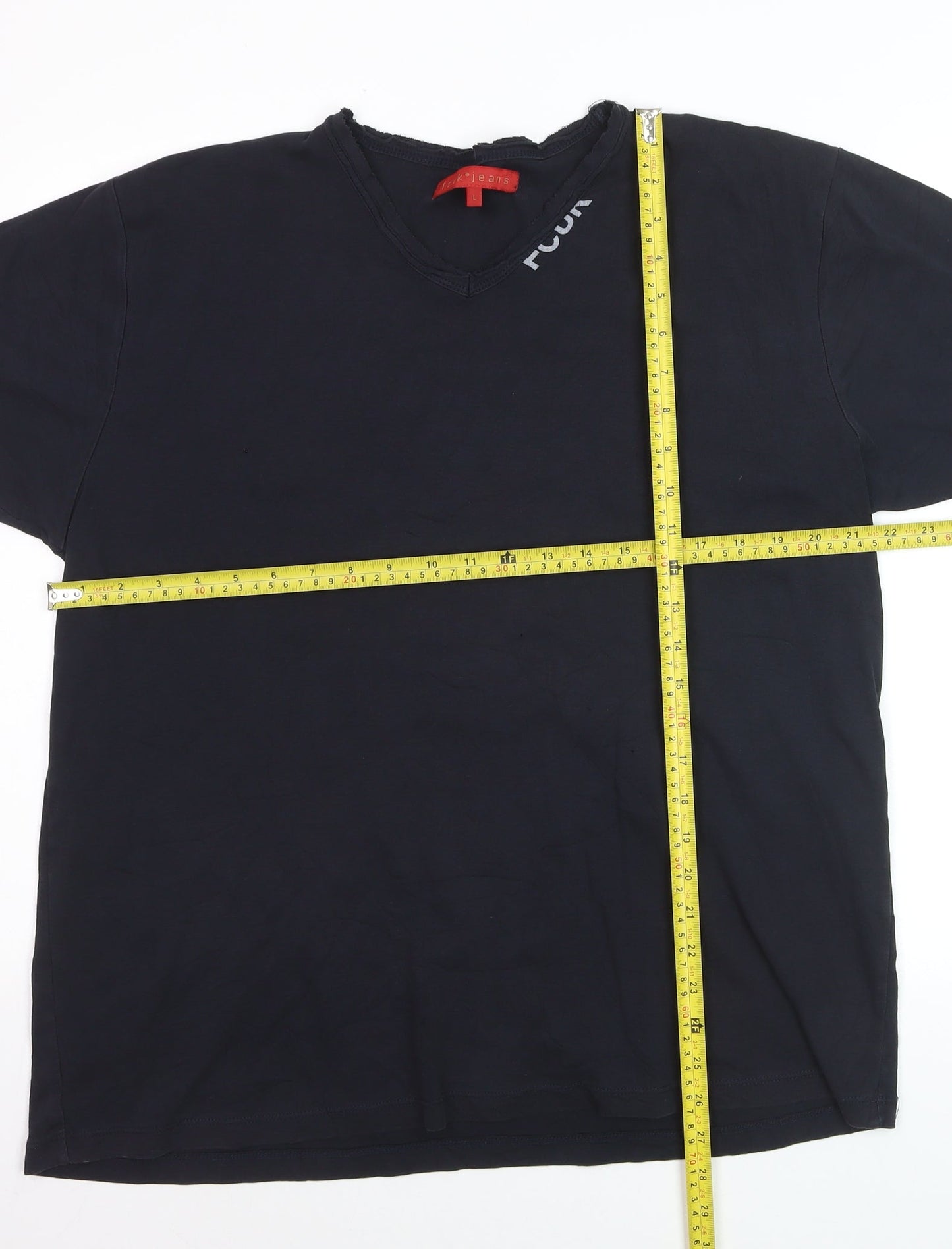 FCUK Jeans Men's Black V-Neck Cotton T-Shirt Size L Casual