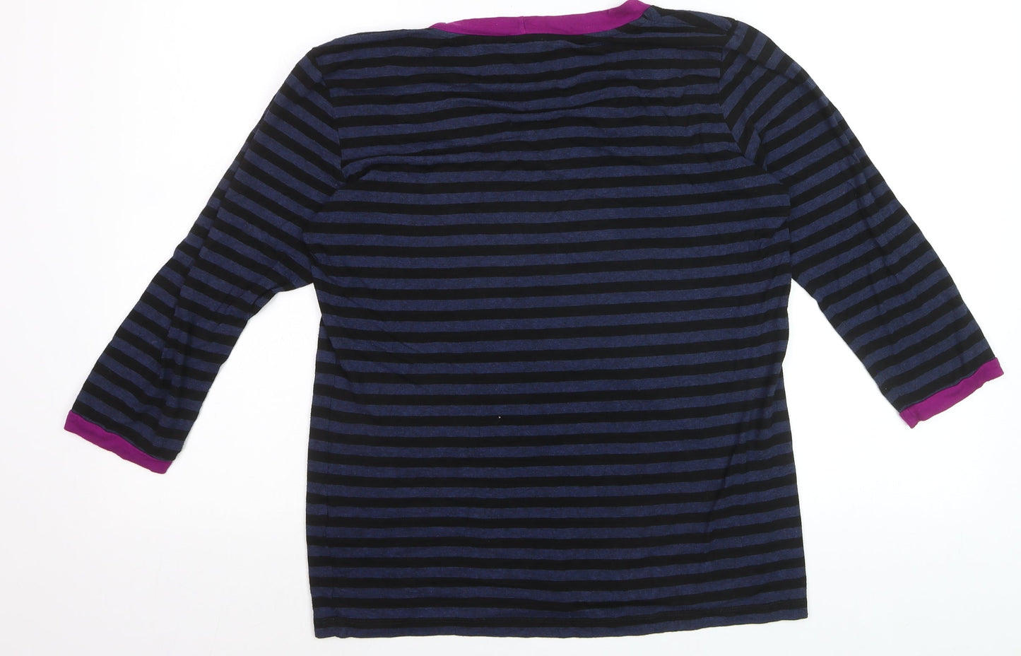 Jaeger Womens Blue Striped 3/4 Sleeve Jersey T-Shirt L