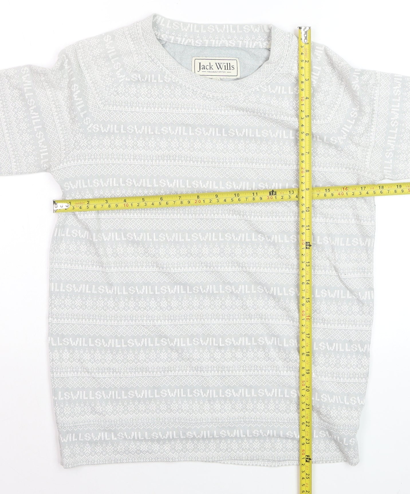 Jack Wills Women's Grey Fair Isle Long Sleeve Cotton T-Shirt UK 8