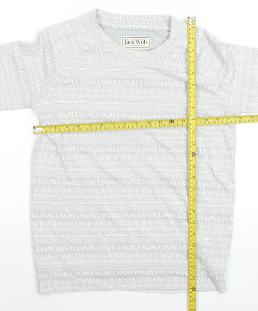 Jack Wills Women's Grey Fair Isle Long Sleeve Cotton T-Shirt UK 8
