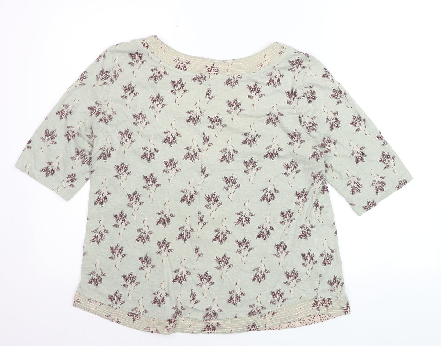 White Stuff Womens Green Floral Jersey Top UK 14 3/4 Sleeve