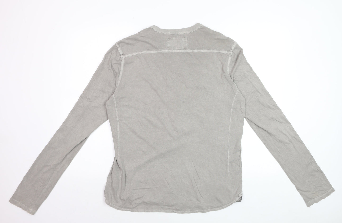 AllSaints Men’s Grey Cotton Henley Shirt M Long Sleeve Casual
