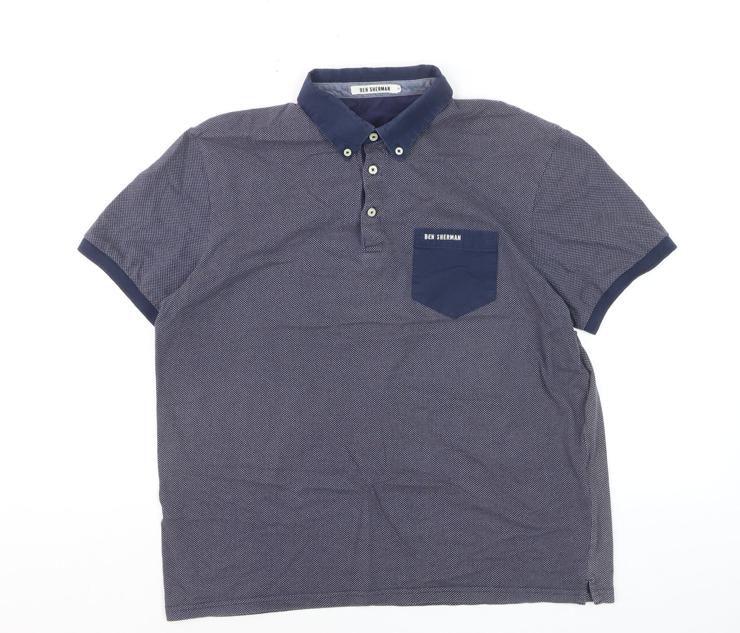 Ben Sherman Men's Blue Geometric Cotton Polo Shirt XL