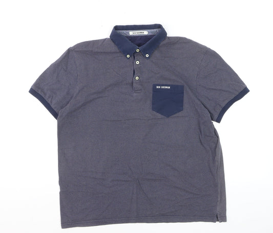 Ben Sherman Men's Blue Geometric Cotton Polo Shirt XL