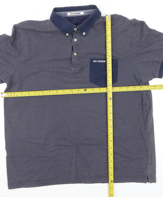 Ben Sherman Men's Blue Geometric Cotton Polo Shirt XL