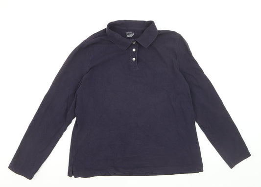 Lands' End Men Navy Long Sleeve 100% Cotton Polo Shirt XL Classic Fit