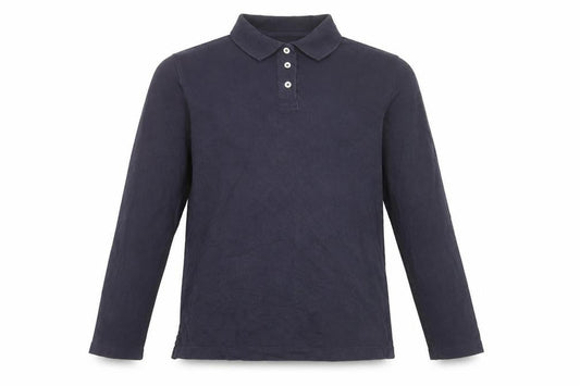 Lands' End Men Navy Long Sleeve 100% Cotton Polo Shirt XL Classic Fit