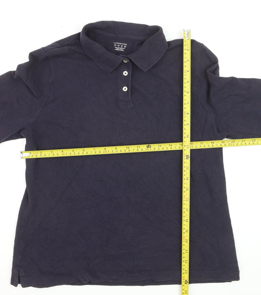 Lands' End Men Navy Long Sleeve 100% Cotton Polo Shirt XL Classic Fit