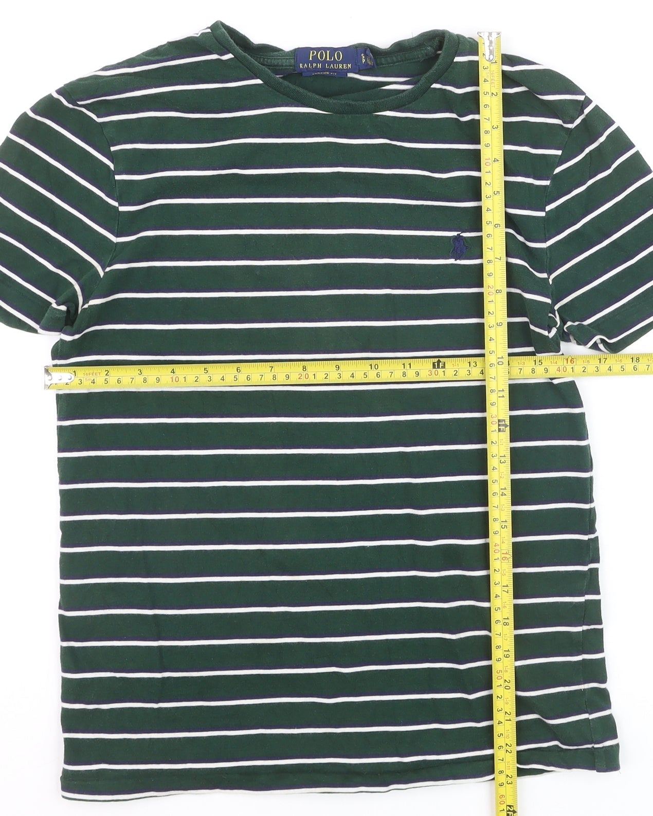 Ralph Lauren Men's Green Striped Classic Fit Cotton T-Shirt Size S