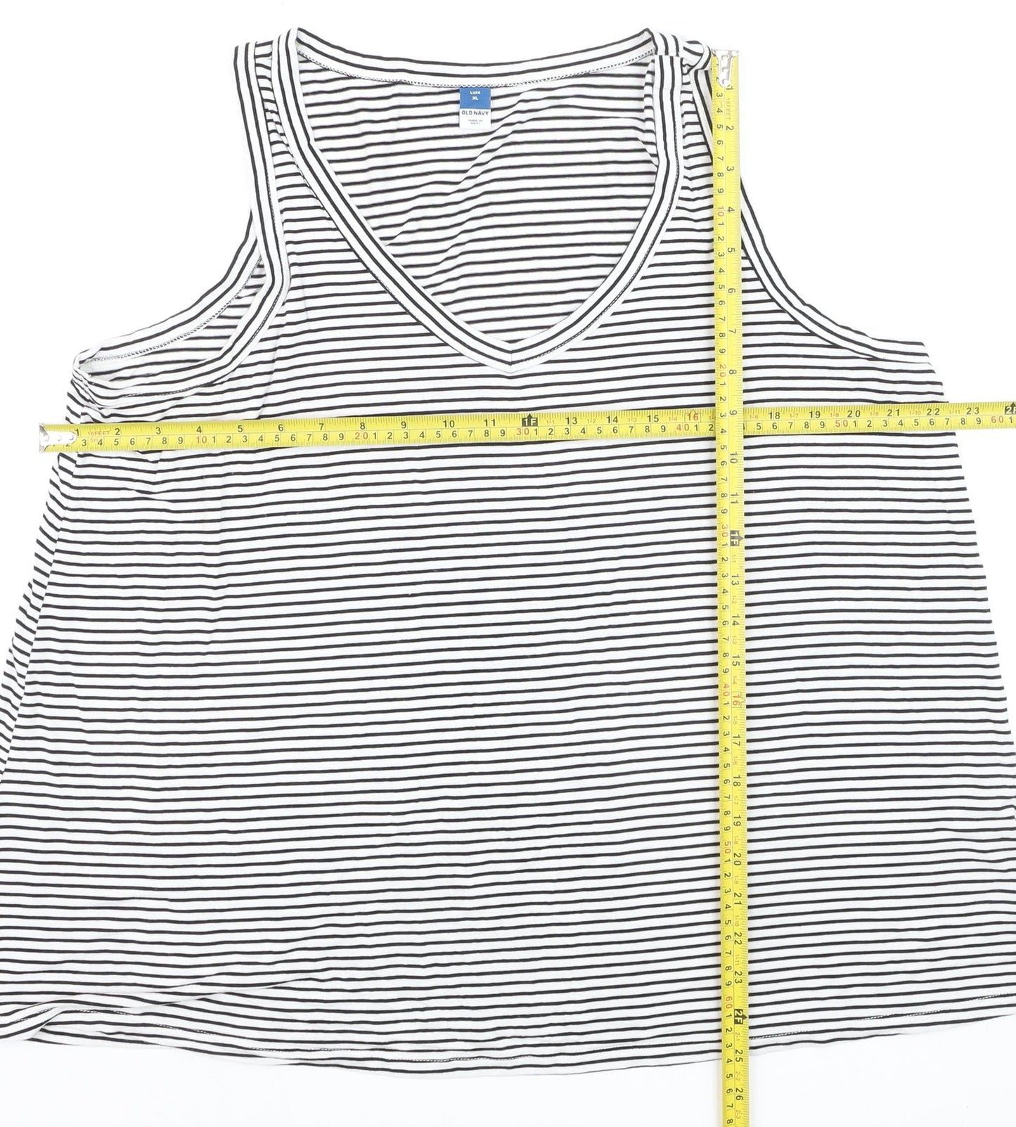 Old Navy Women's Black Striped V-Neck Luxe Tank Top XL