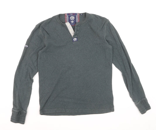 Superdry Men’s Green Long Sleeve Henley Top Size L Cotton Casual