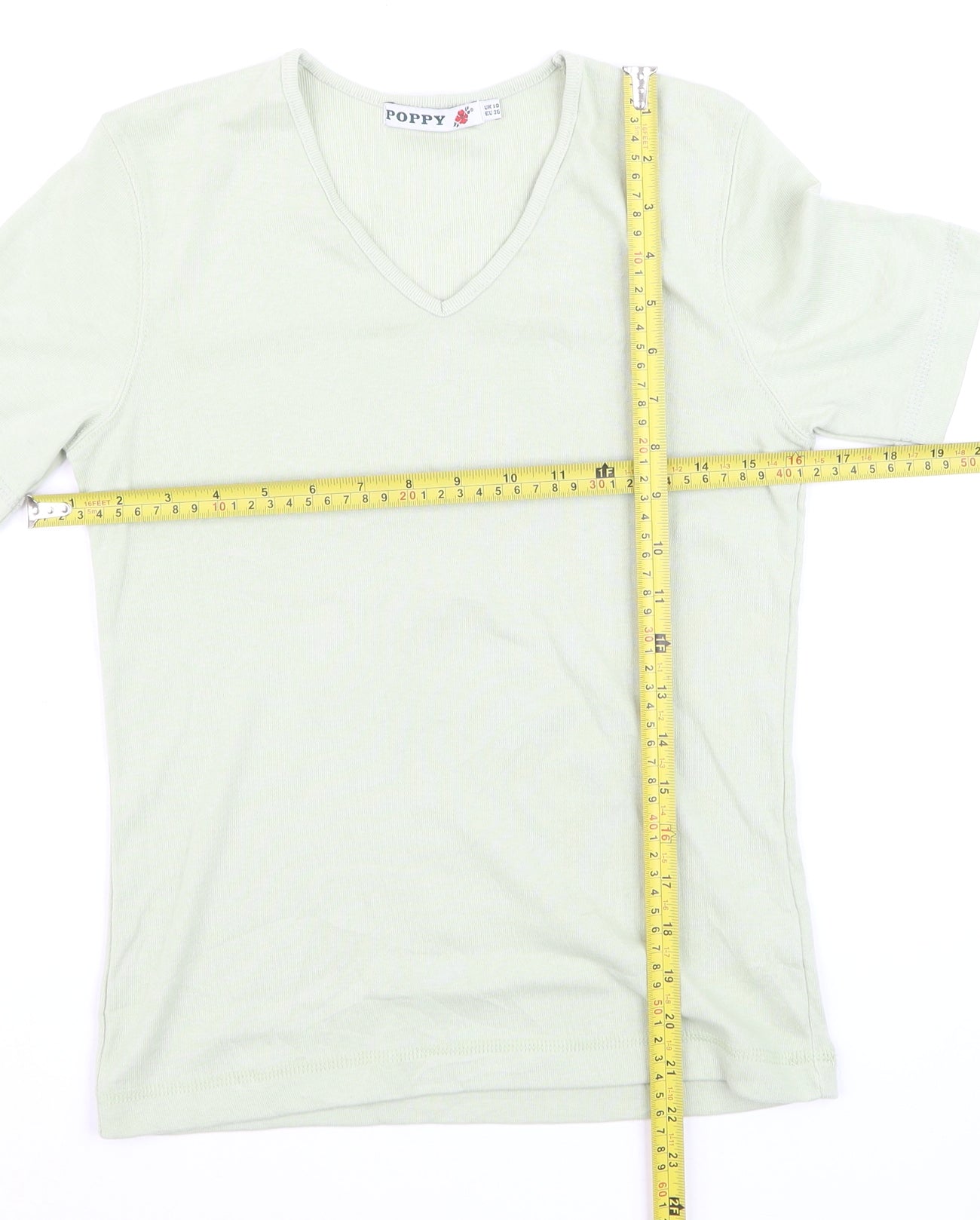 Poppy Womens Green V-Neck Short Sleeve Basic T-Shirt Size 10