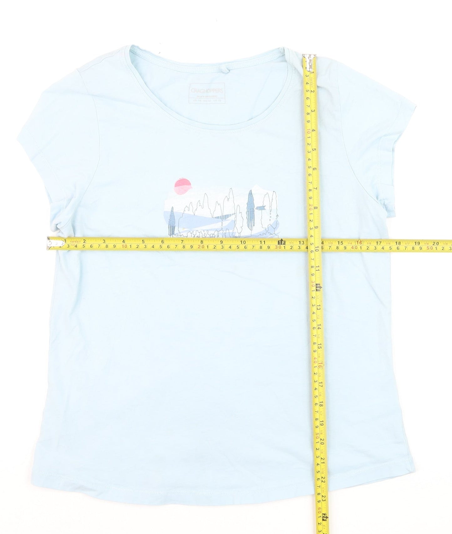 Craghoppers Women Blue Cotton Short Sleeve Graphic T-Shirt Size 14