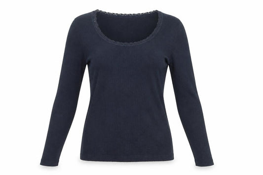 Superdry Women’s Blue Long Sleeve Cotton Blend Scoop Neck Top S