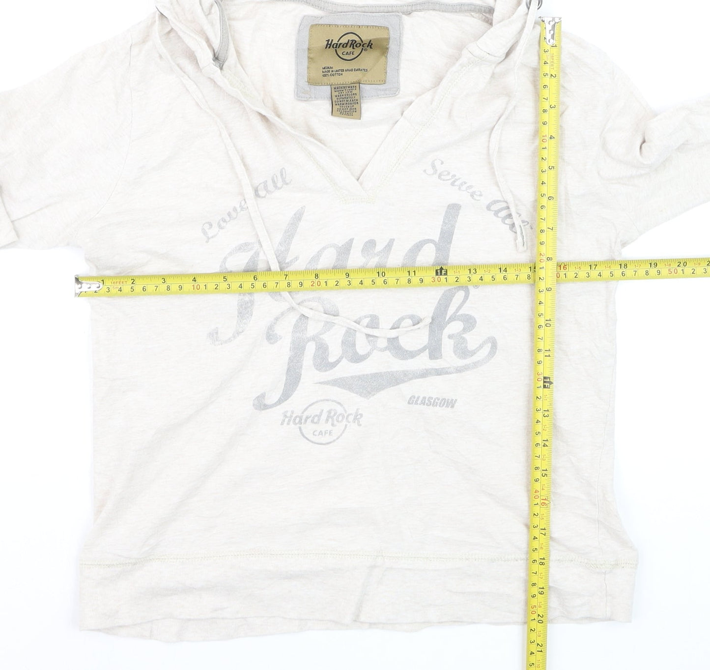 Hard Rock Cafe Womens Beige Pullover Hoodie Medium Cotton