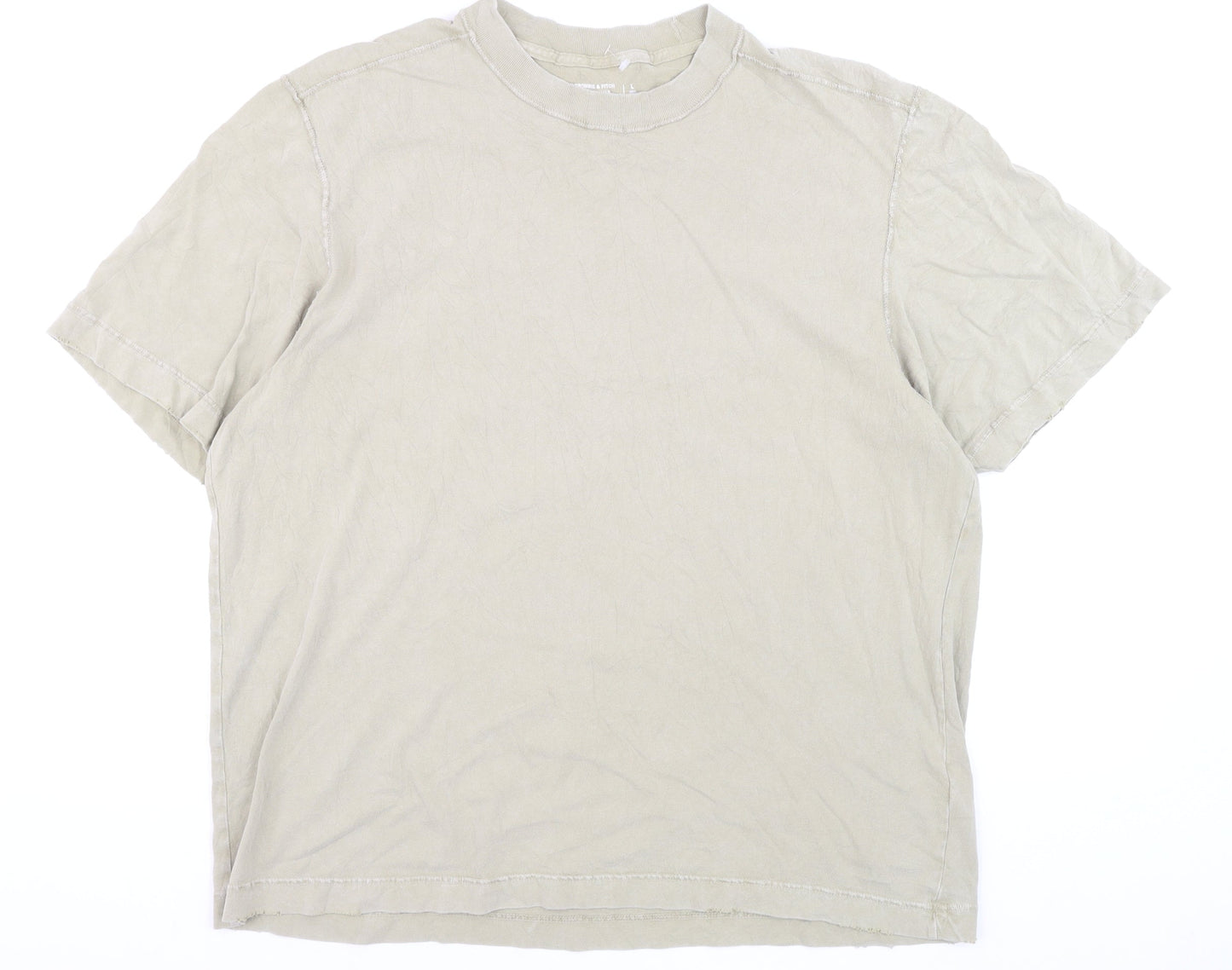 Abercrombie & Fitch Men's Beige Crew Neck Cotton T-Shirt Large