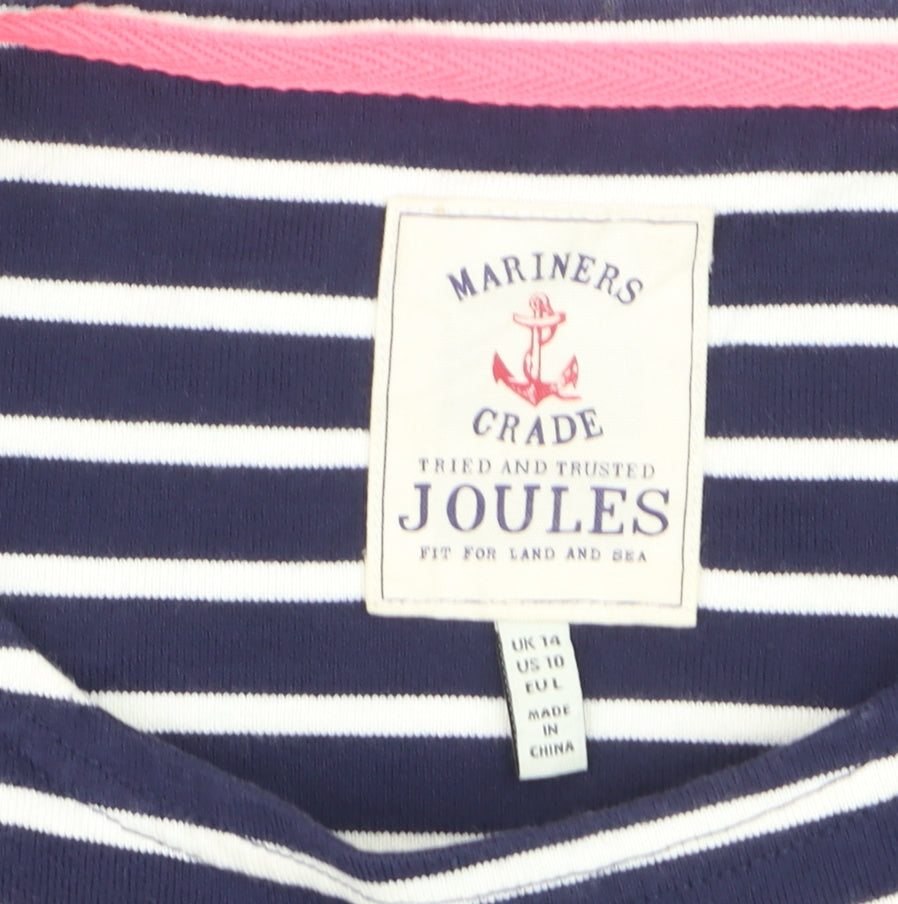 Joules Women Blue Striped Long Sleeve Cotton Nautical Top Size 14