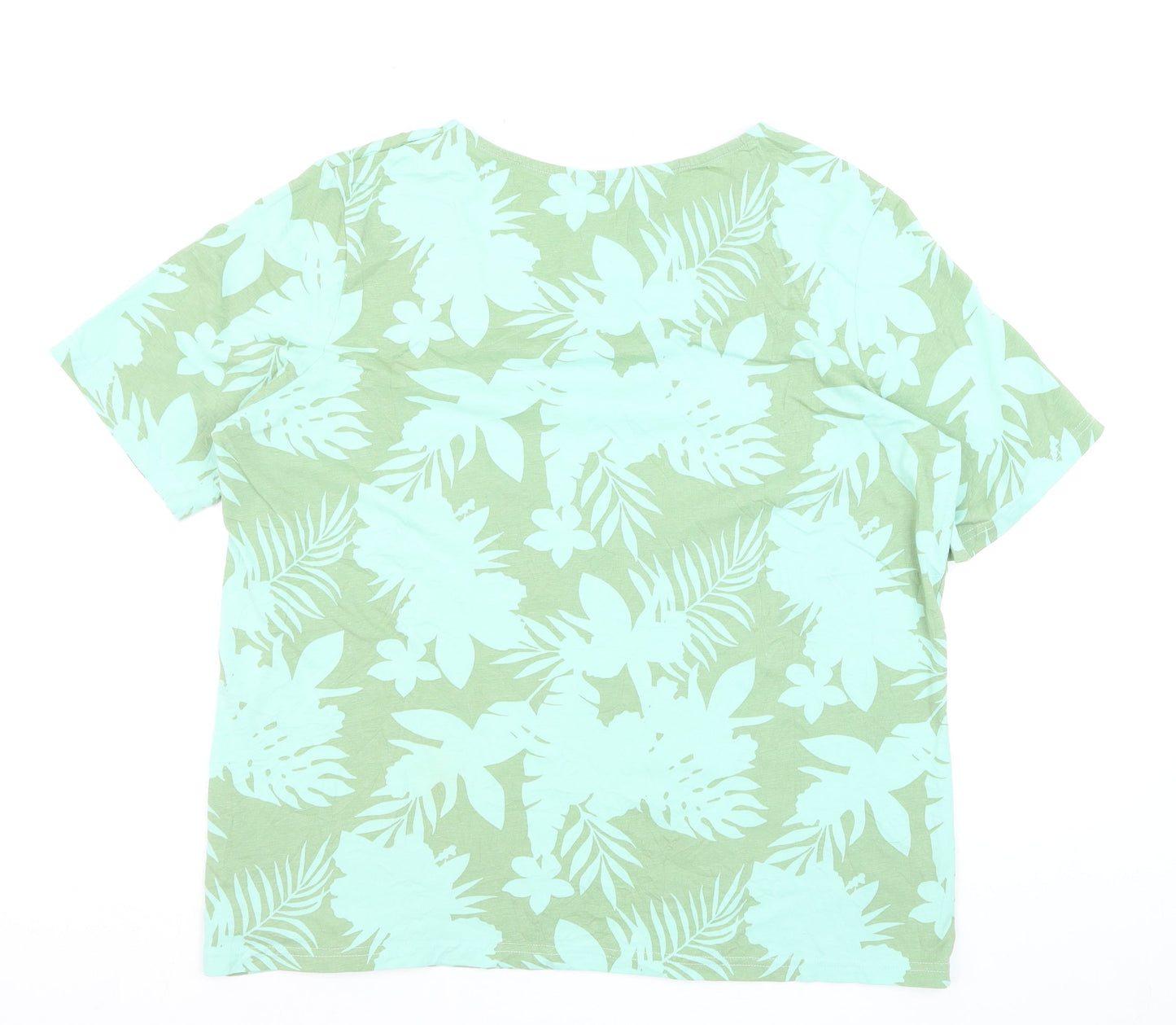 Damart Women's Green Floral Tropical Short Sleeve Cotton T-Shirt Size 18/20