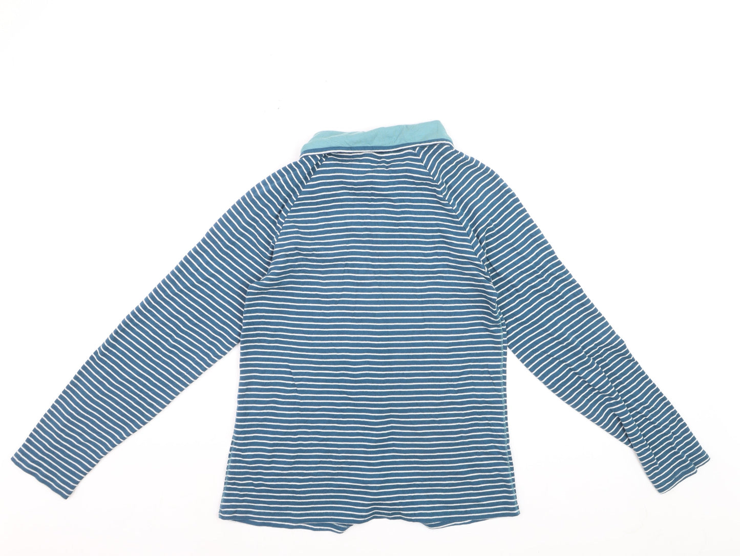 White Stuff Women's Blue Striped Long Sleeve Cotton Button-Up Shirt Size 14