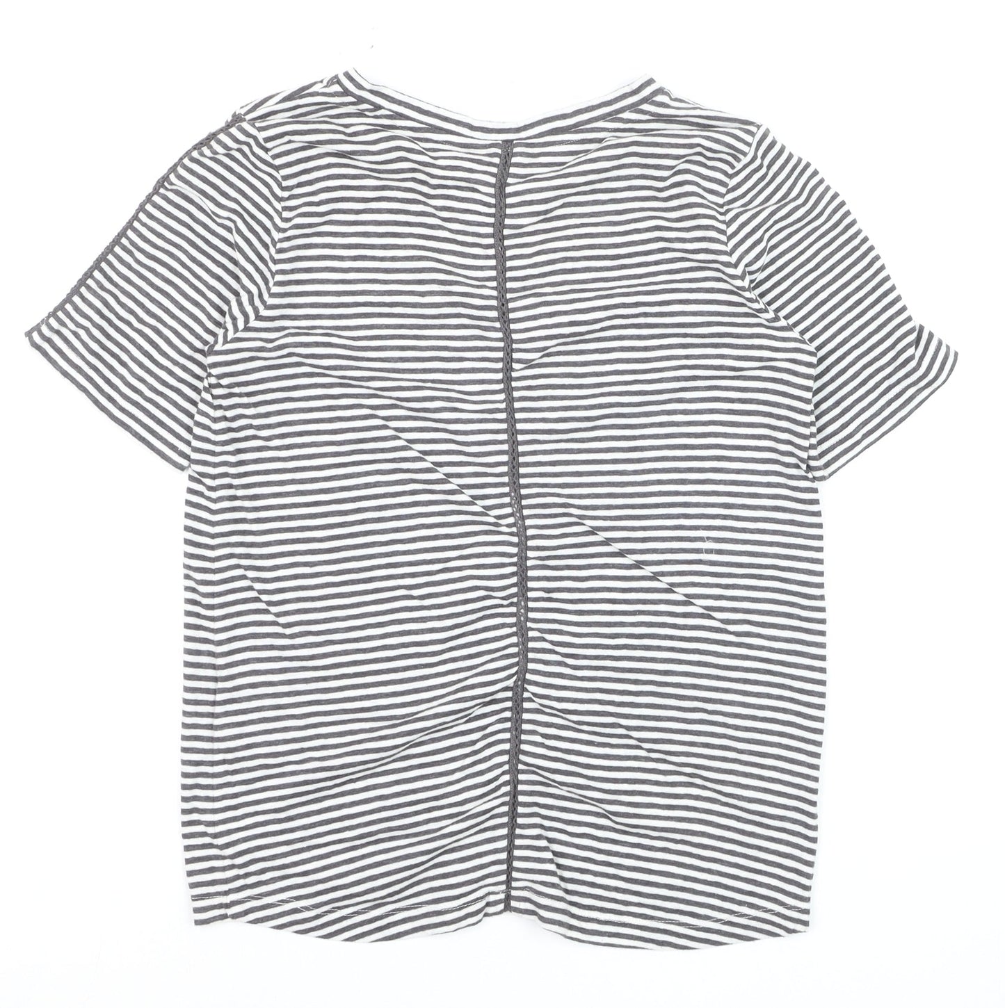 Sandwich Womens Grey Striped V-Neck Cotton T-Shirt XS