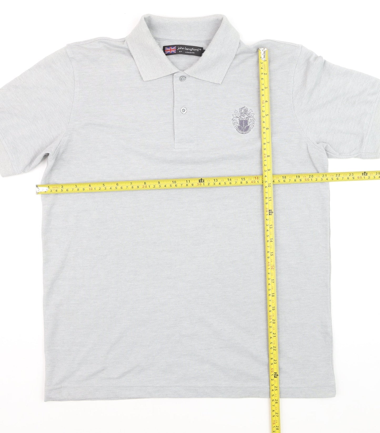 John Langford Men’s Grey Cotton Short Sleeve Polo Shirt L