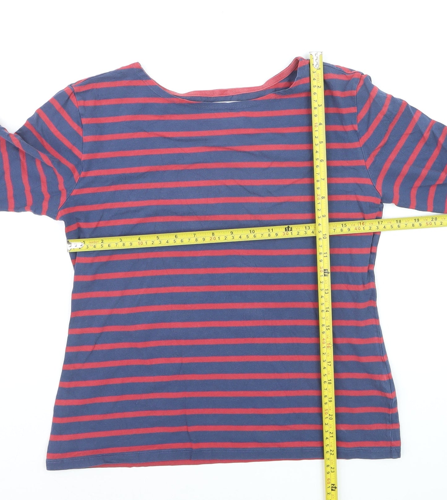 Seasalt Women Blue Red Striped 3/4 Sleeve Organic Cotton Top Size 12